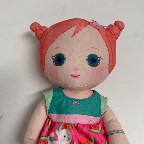 Mooshka Tots Plush Stuffed Doll Toy Zapf Karia Cloth Pink Hair Watermelon Dress - Picture 2 of 5